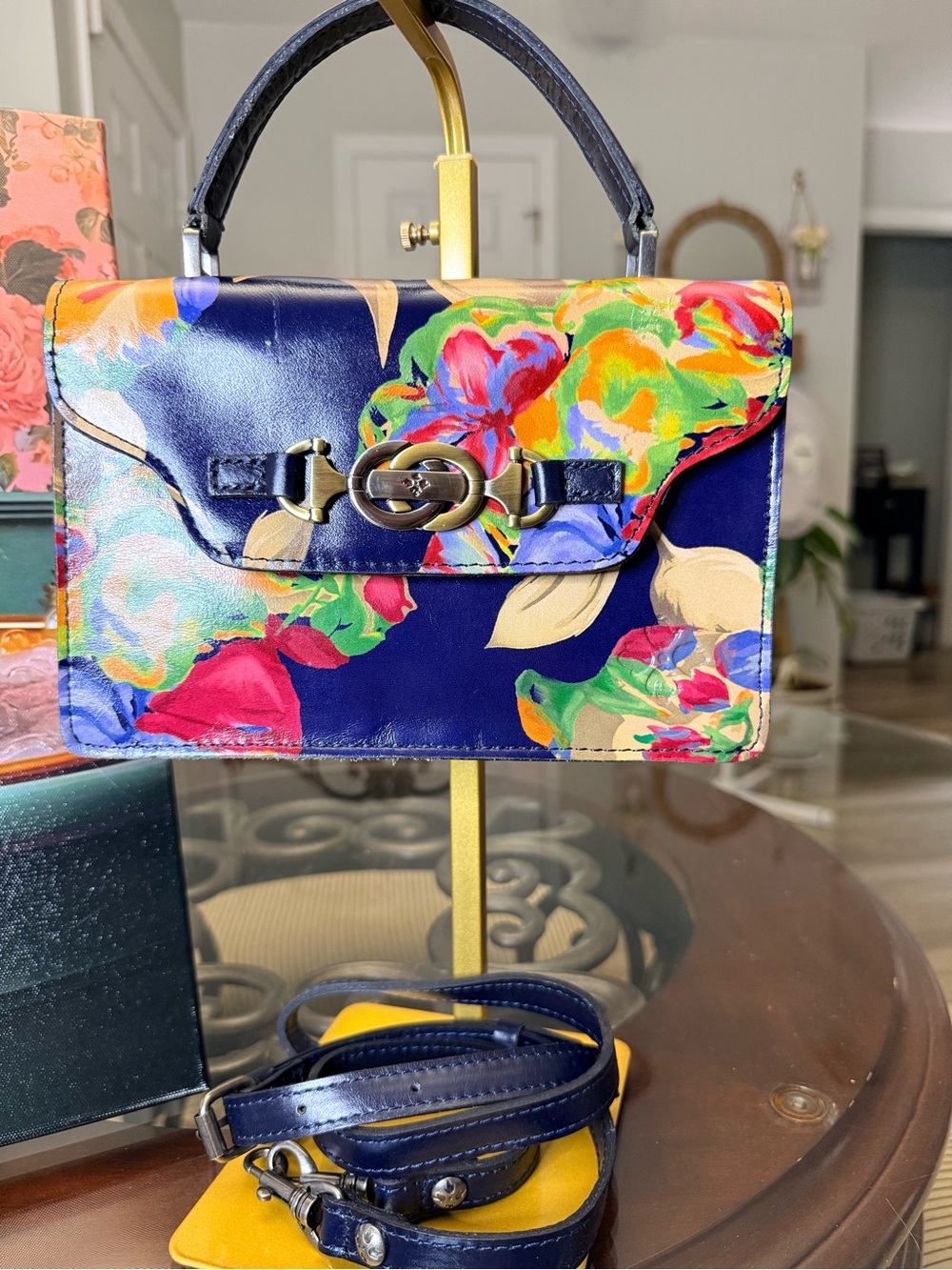 Patricia Nash Multicolor Floral Navy Top-Handle Satchel - Picture 3 of 7
